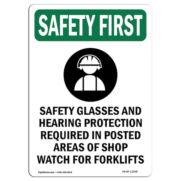 OSHA Sign, Glasses And, 5in X 3.5in, 10PK, 3.5" W, 5" H, Portrait, PK10, OS-SF-D-35-V-11298-10PK